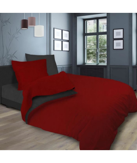 SOLEIL d'OCRE Parure de lit bicolore - Coton lavé - 240 x 290 cm - Rouge et gris anthracite