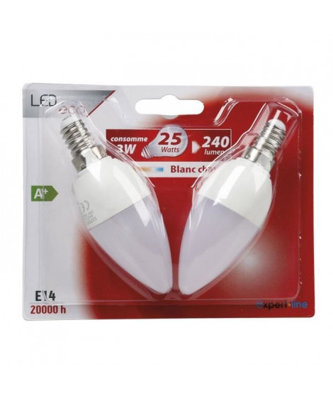 EXPERTLINE Lot de 2 Ampoules LED E14 flamme 3 W équivalent a 25 W blanc chaud