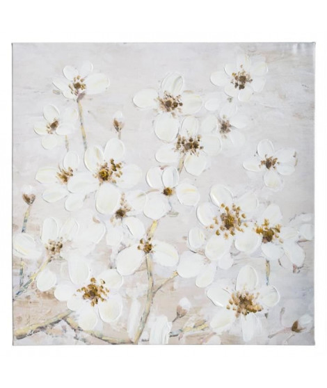 Toile peinte Fleurs - 58 x 58 cm - Blanc