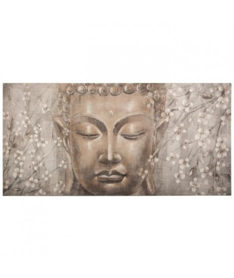 Toile peinte Bouddha - 58 x 118 cm - Gris