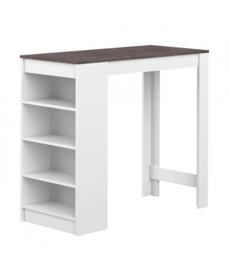 CURRY Table bar de 2 a 4 personnes style contemporain blanc mat et effet béton - L 115 x l 50 cm
