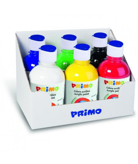 PRIMO 400TA6ASS Lot de peinture acrylique, 6 flacons de 300 ml avec bouchon doseur.