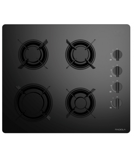 RADIOLA - RATG4N - Plaque de cuisson Gaz - 4 Foyers - Largeur(60cm) - Allumage 1 main - Noir