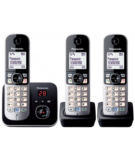 PANASONIC - KXTG6823 - Téléphone sans fil trio - Fonction réduction de bruit - Blocage sélectif - Répondeur - Gris et noir