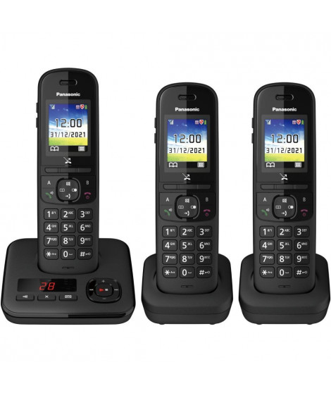 PANASONIC - KXTGH723FRB - Téléphone sans fil trio - Bloqueur de publicité - Répondeur - 200 contacts - Ecran couleur - Noir