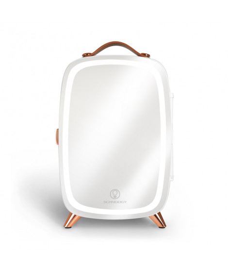 SCHNEIDER - SCMF6W - Mini frigo cosmétique 5L - Fonction froid - Moteur brushless - Miroir avec LED - Boissons - 240W - Blanc