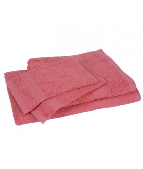 Lot de 1 drap de bain + 1 serviette + 2 gants ELEGANCE corail