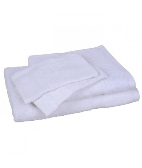 Lot de 1 drap de bain + 1 serviette + 2 gants ELEGANCE Blanc