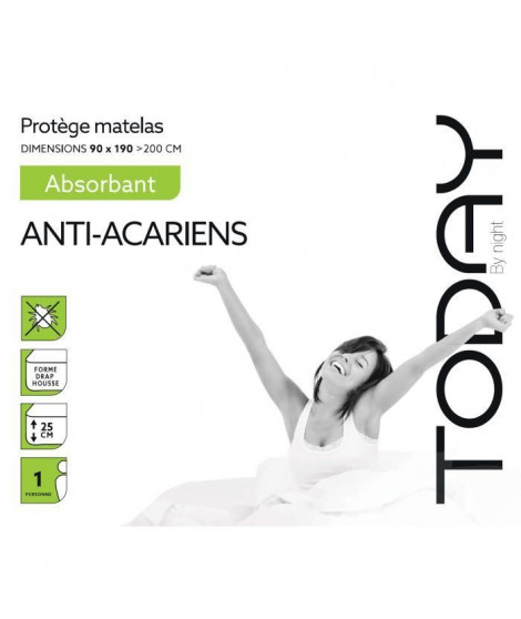 TODAY Protege Matelas / Alese Absorbant Anti-Acariens 90x190/200cm - 100% Coton
