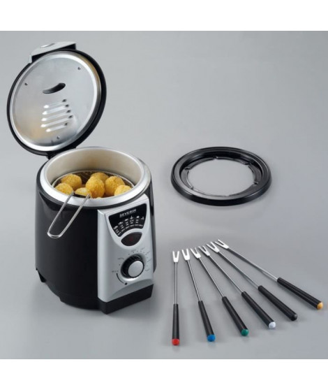 SEVERIN FR2408 Mini Friteuse-fondue 2 en 1  - 6 fourchettes a fondue incluses - couvercle anti-projections - thermostat régla…
