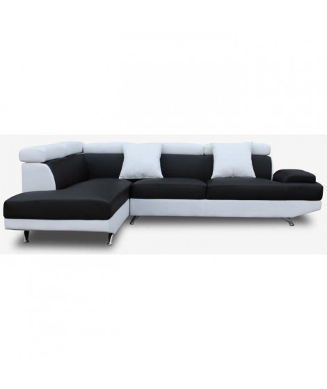SCOOP Canapé d'angle gauche 4 places - Simili noir et blanc - Contemporain - L 259 x P 182 cm