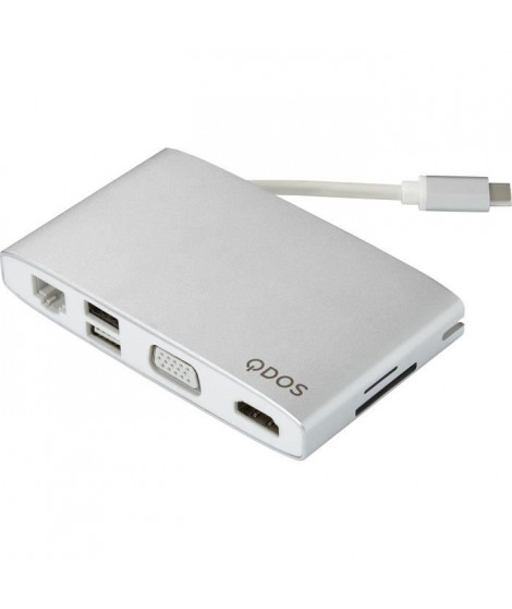 QDOS PowerLink Grand Hub USB-C 8-en-1 - Argent